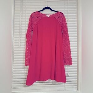 Love Richie Party Celebration Size M Lace Sleeves Dress Fuchsia